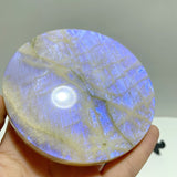 3 Pieces Blue Moonstone Round Plate Home Decoration With Plastic Base - Wholesale Crystals