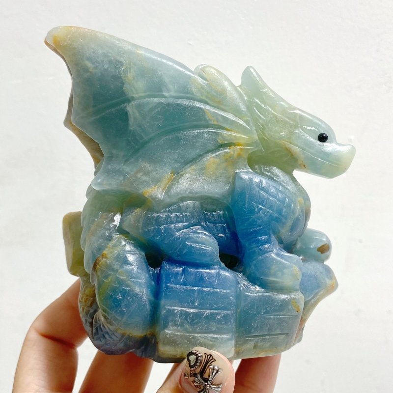 3 Pieces Blue Onyx Flying Dragon Castle Carving(Defect) -Wholesale Crystals