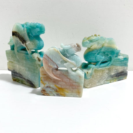 3 Pieces Caribbean Calcite Flying Dragon Castle Carving - Wholesale Crystals