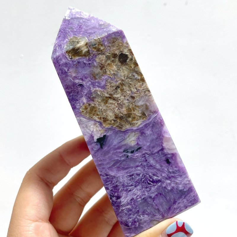 3 Pieces Charoite Four - sided Tower Point - Wholesale Crystals