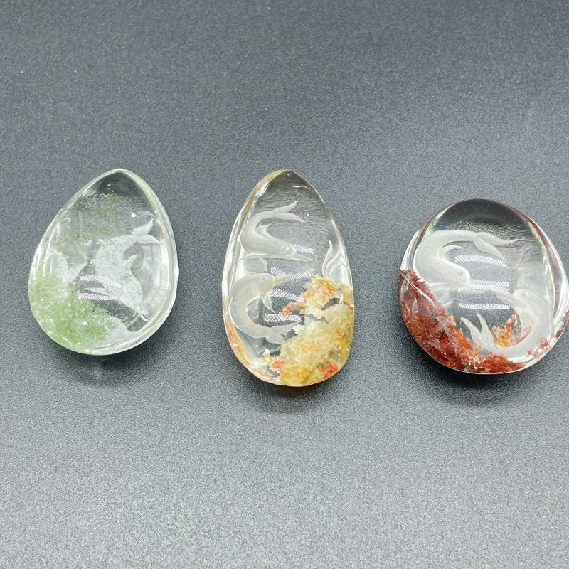 3 Pieces Dolphin Garden Quartz Inner Scene Carving - Wholesale Crystals