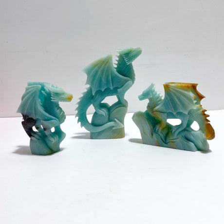 3 Pieces High Quality Caribbean Calcite Flying Dragon Castle Carving - Wholesale Crystals