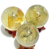 3 Pieces High Quality Dentritic Quartz Citrine Spheres With Rainbow For Collection - Wholesale Crystals