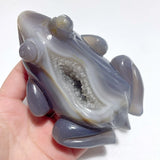 3 Pieces Large Beautiful Geode Druzy Agate Frog Carving - Wholesale Crystals