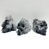 3 Pieces Large Black Clear Quartz Cluster Skull Carving - Wholesale Crystals