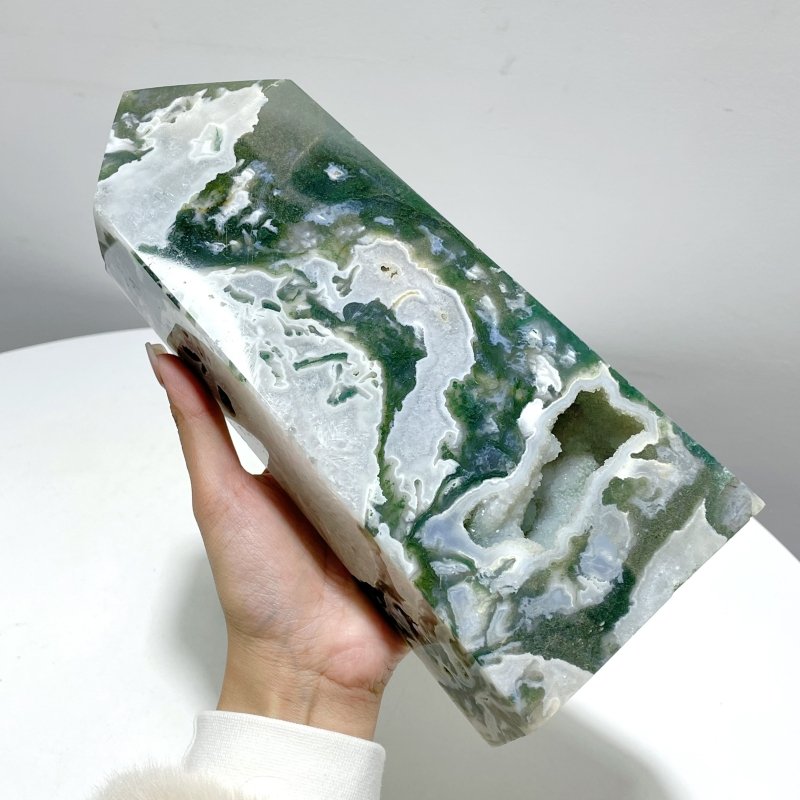 3 Pieces Large Druzy Moss Agate Geode Four - Sided Tower - Wholesale Crystals