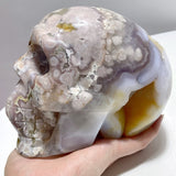 3 Pieces Large Geode Sakura Flower Agate Skull Carving - Wholesale Crystals