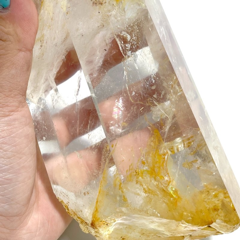 3 Pieces Large Golden Hematoid Quartz Crystal Point Raw Bottom With Rainbow - Wholesale Crystals