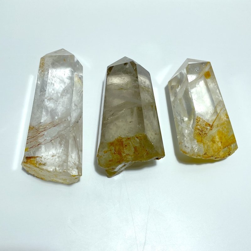 3 Pieces Large Golden Hematoid Quartz Crystal Point Raw Bottom With Rainbow - Wholesale Crystals