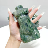 3 Pieces Large Moss Agate Goddess Carving - Wholesale Crystals