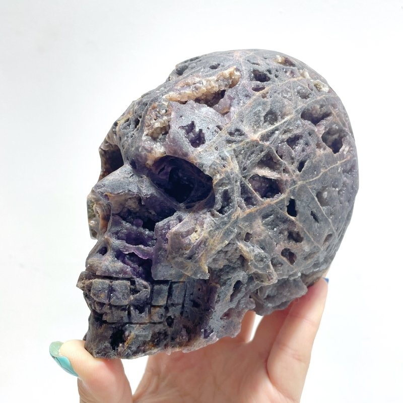 3 Pieces Large Purple Fluorite Skull Carving - Wholesale Crystals
