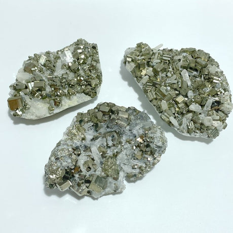 3 Pieces Large Pyrite Mixed Clear Quartz Cluster Specimen For Collection - Wholesale Crystals