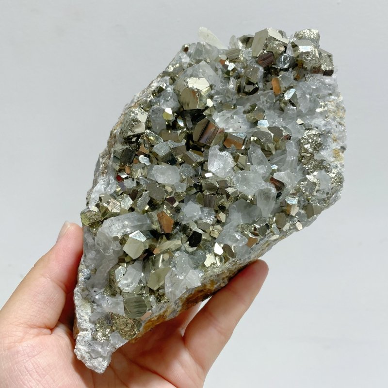 3 Pieces Large Pyrite Mixed Clear Quartz Cluster Specimen For Collection - Wholesale Crystals