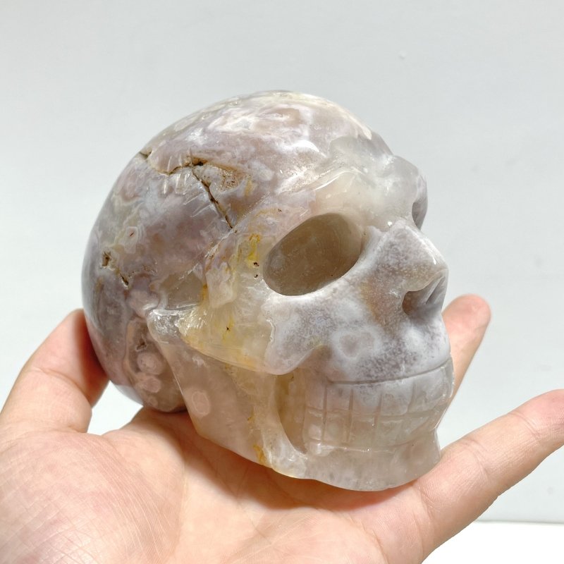 3 Pieces Large Sakura Flower Agate Skull Carving - Wholesale Crystals