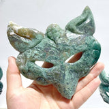 3 Pieces Moss Agate Fox Mask Carving With Stand - Wholesale Crystals