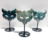 3 Pieces Moss Agate Fox Mask Carving With Stand - Wholesale Crystals