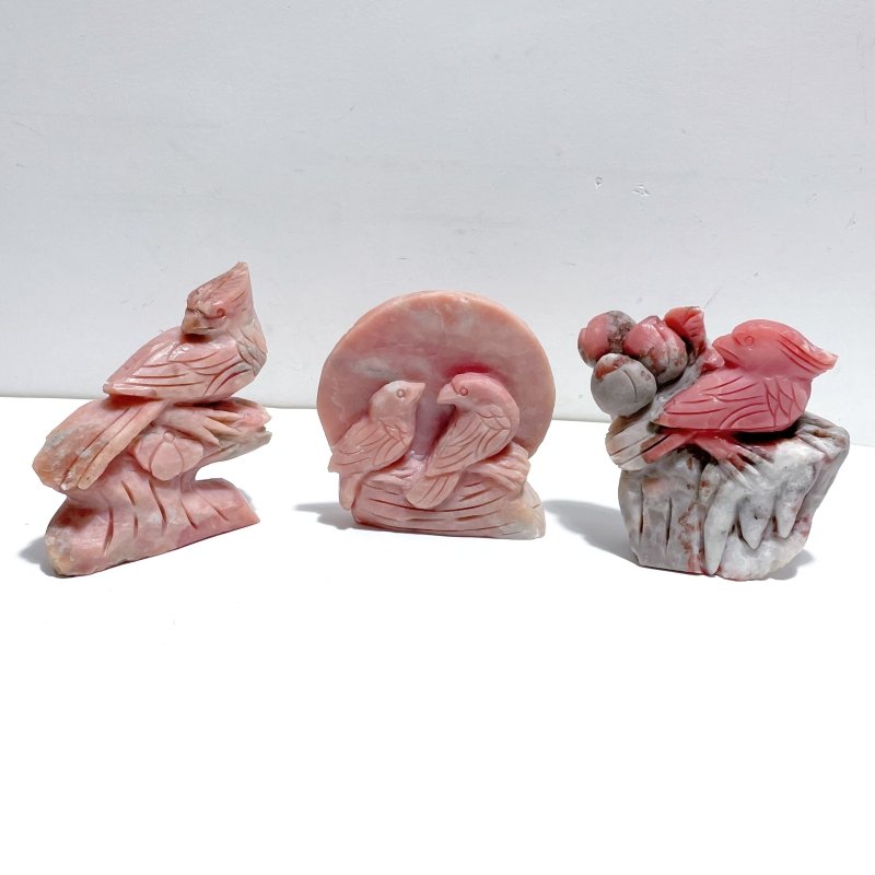 3 Pieces Pink Opal Bird Carving - Wholesale Crystals
