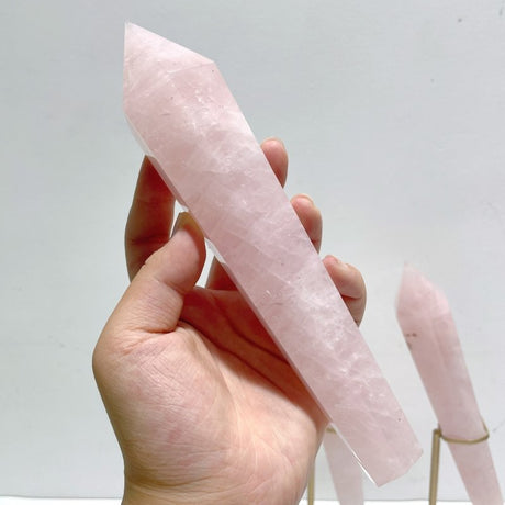 3 Pieces Rose Quartz Magic Scepter Wand with Stand - Wholesale Crystals
