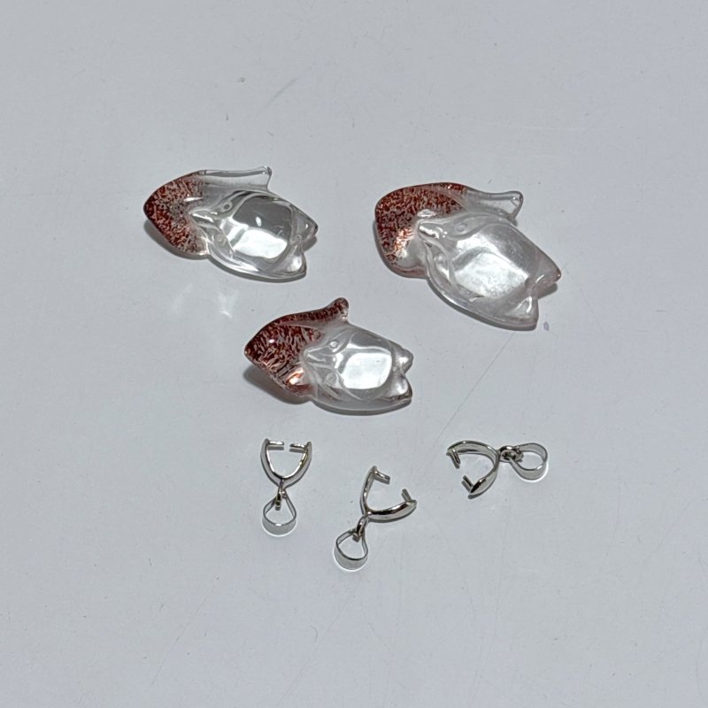 3 Pieces Super 7 Strawberry Quartz Fox Pendant - Wholesale Crystals