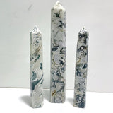 3 Pieces Tall Geode Druzy White Moss Agate Tower Points - Wholesale Crystals