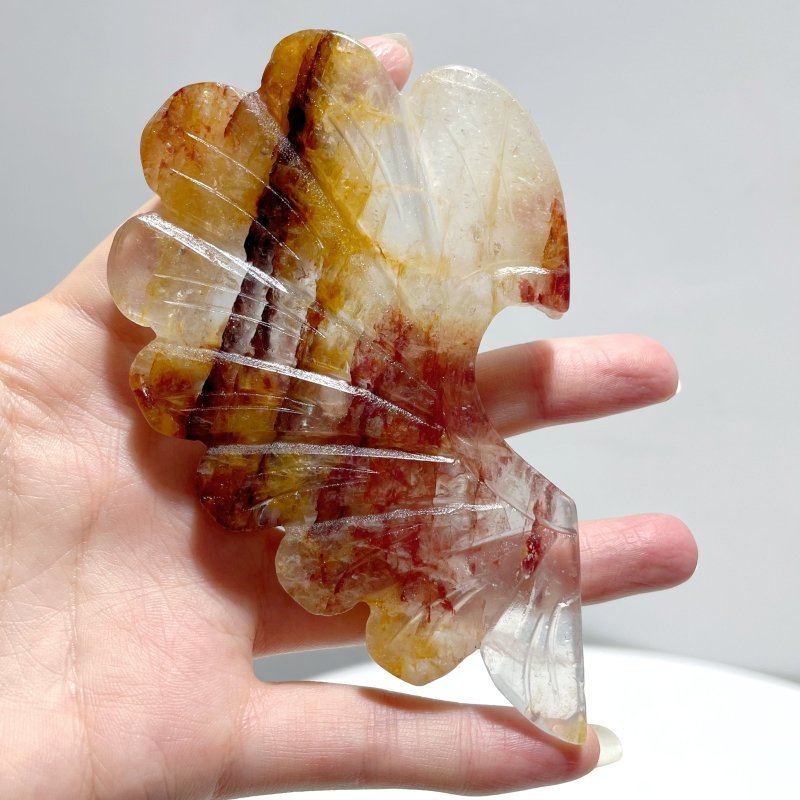 3 Pieces Unique Golden Hematoid Quartz Heart Wing Carving With Stand - Wholesale Crystals