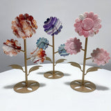 3 Pieces Unique Sunflower Carving With Stand Fire Quartz Fluorite Pink Opal#2 - Wholesale Crystals