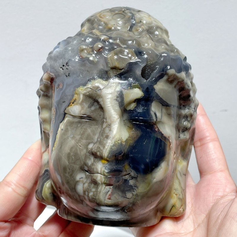 3 Pieces Volcano Agate Buddha Head Carving(UV - Reactive) - Wholesale Crystals