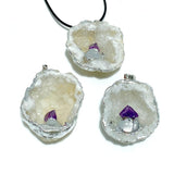 3 Styles Geode Druzy Agate Slice Irregular Pendant Wholesale Black Tourmaline Amethyst Citrine - Wholesale Crystals