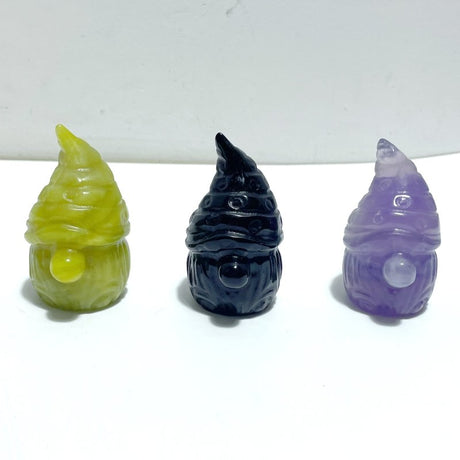 3 Types Halloween Gnome Carving Wholesale Obsidian Fluorite Tree Jasper - Wholesale Crystals