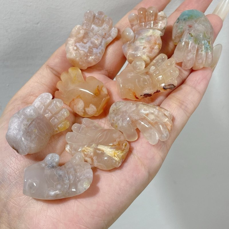 3 Types Hamsa Hand Of Fatima Carving Wholesale Rose Quarz Ocean Jasper - Wholesale Crystals