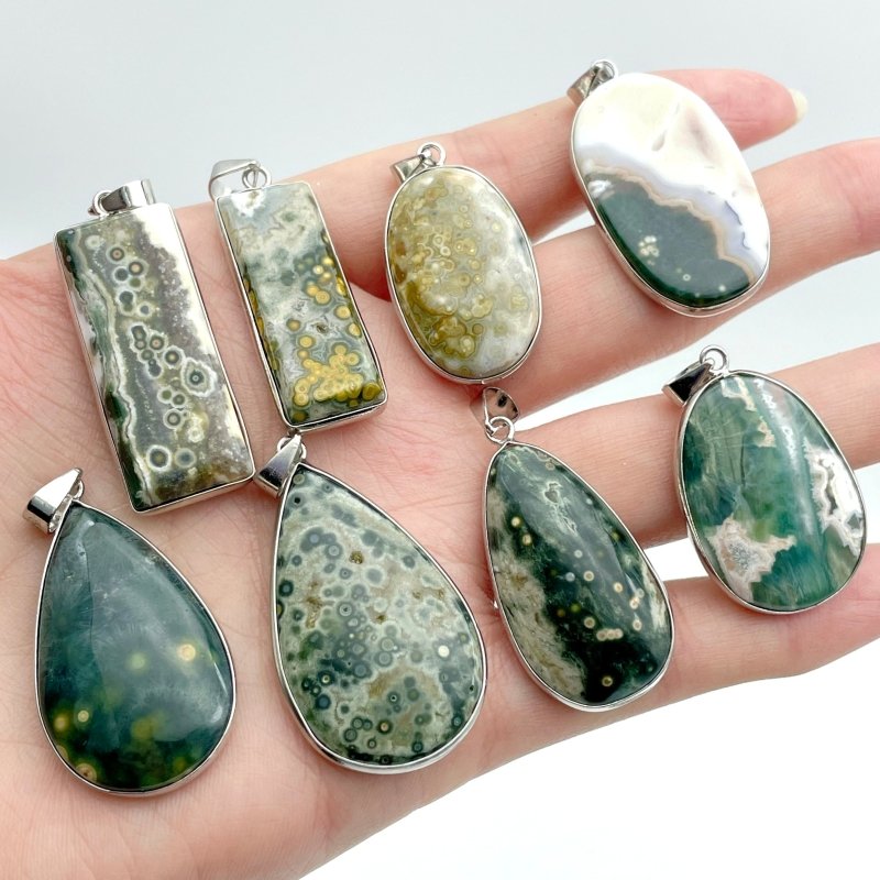 30 Pieces Simple Vein Ocean Japser Pendant 2.5 - 3.9cm - Wholesale Crystals