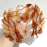 Unique Red Fire Quartz Heart Wing Carving With Stand