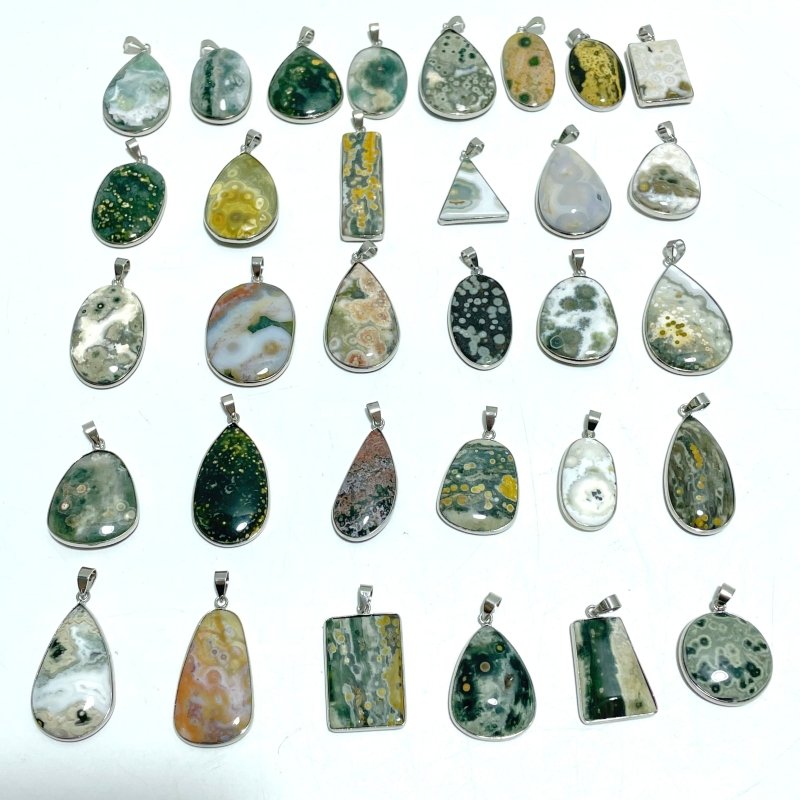32 Pieces Beautiful 8th Vein Ocean Japser Pendant - Wholesale Crystals