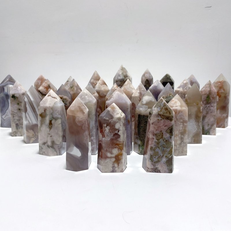 32 Pieces Fats Sakura Flower Agate Tower Points - Wholesale Crystals