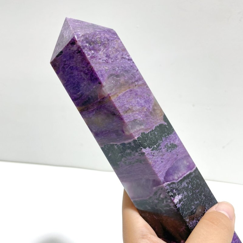 33.7CM Large Charoite Four - sided Tower For Collection A02 - Wholesale Crystals