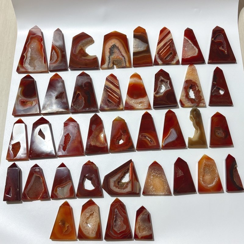 38 Pieces Geode Druzy Carnelian Four - Sided Points - Wholesale Crystals