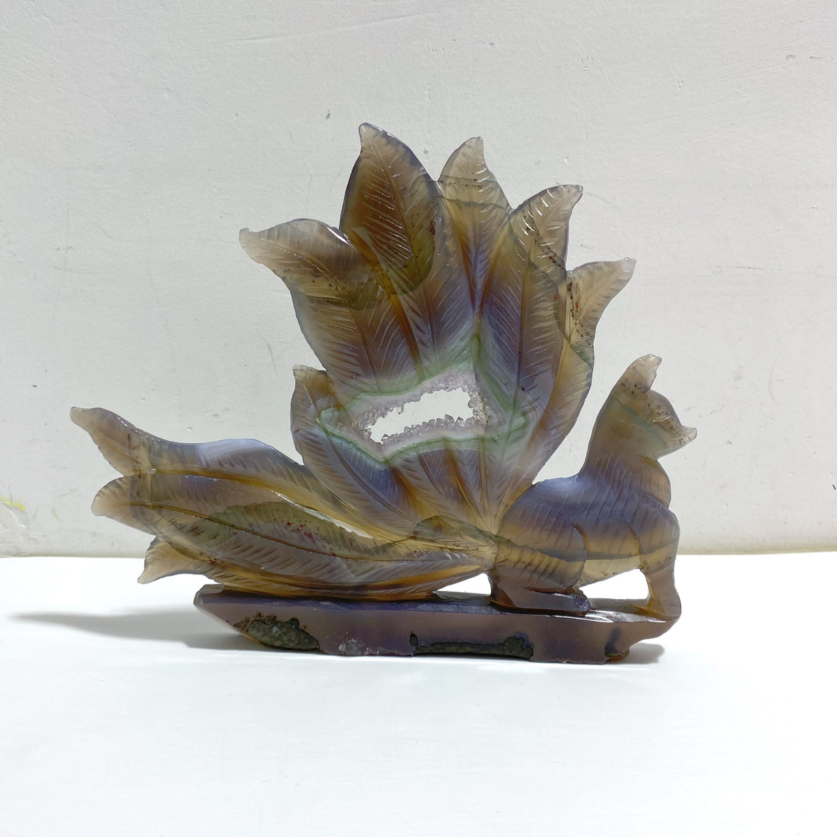 Geode Agate Druzy Nine-tailed Fox Carving #15