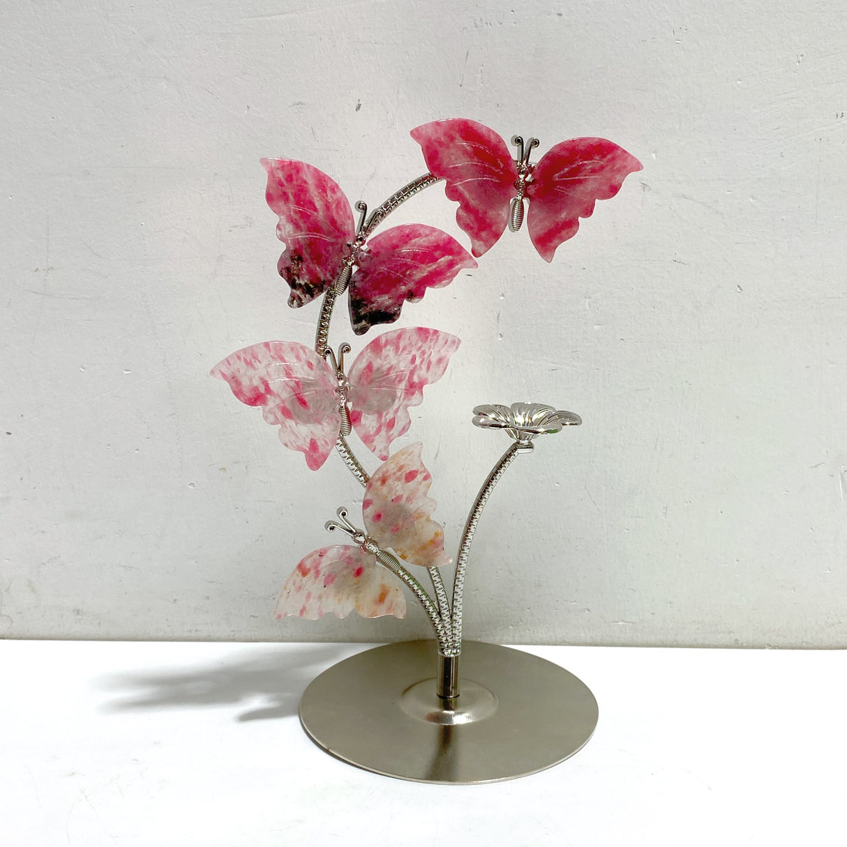 Beautiful Rhodonite Mixed Quartz Butterfly Flower Carving With Stand Wholesale
