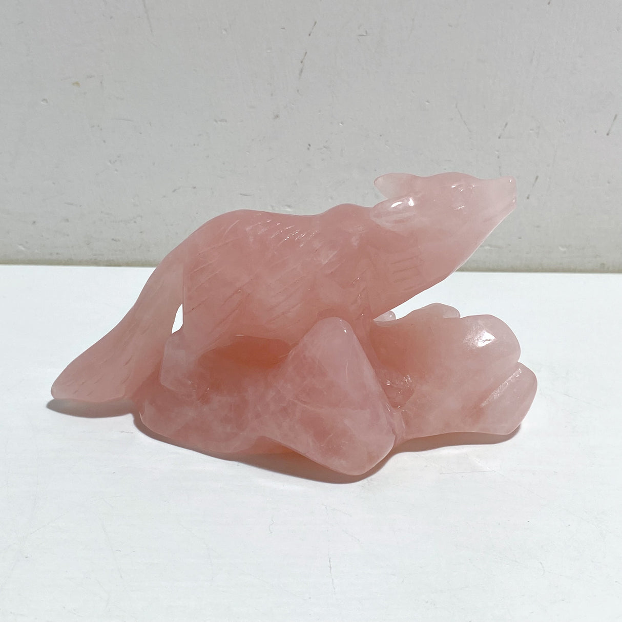 2 Pieces Rose Quartz Wolves Carving