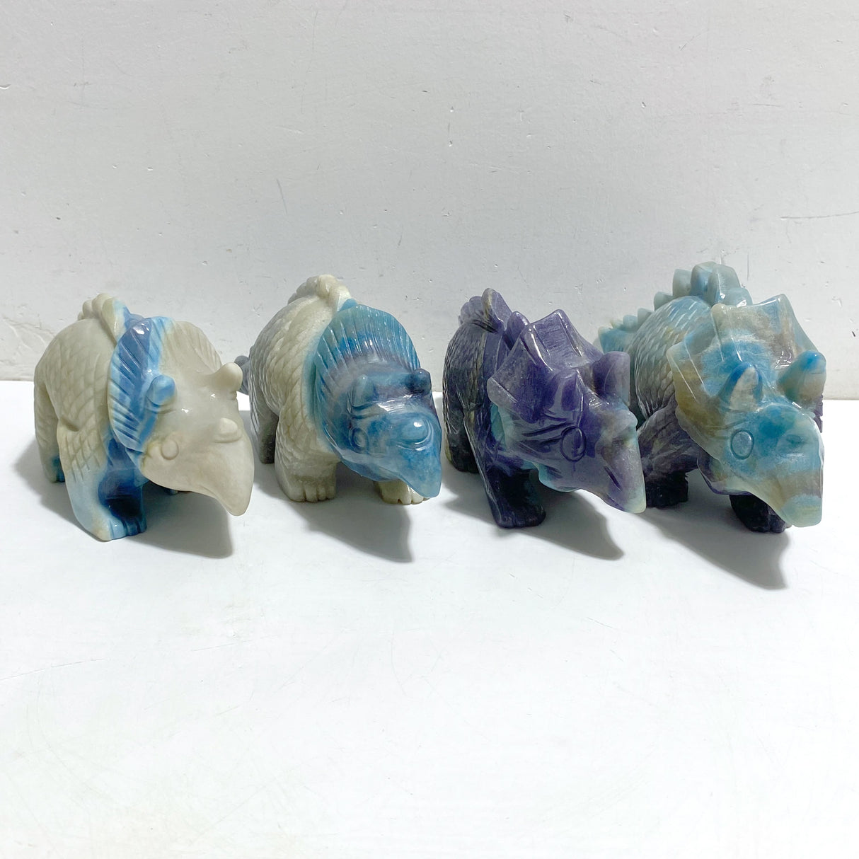 4 Pieces Trolleite Stone Triceratops Three-horned Dinosaur Carving