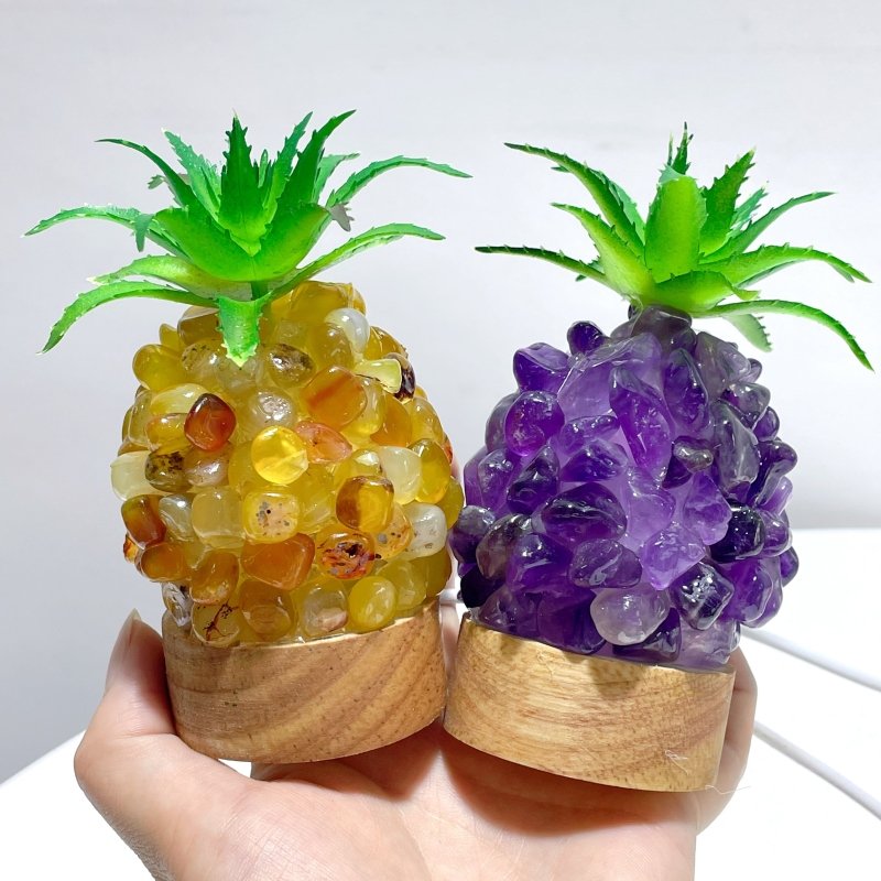 4 Color Pineapple LED Table Lamp Decorations Amethyst Agate - Wholesale Crystals