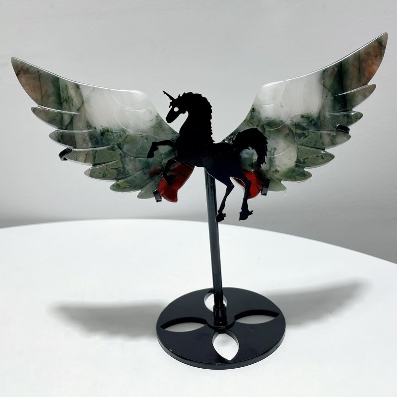 4 Pairs Africa Blood Stone Pegasus Wing Carving With Stand - Wholesale Crystals