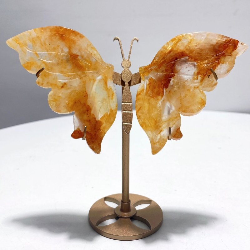 4 Pairs Beautiful Butterfly Carving With Stand Moss Agate Golden Hematoid Quartz - Wholesale Crystals