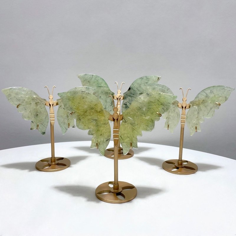 4 Pairs Beautiful Prehnite Butterfly Wing With Stand - Wholesale Crystals