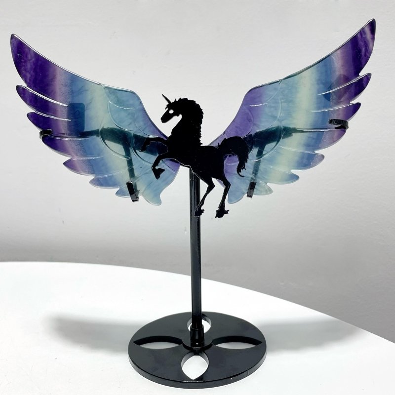 4 Pairs Beautiful Rainbow Fluorite Pegasus Wing Crystal Carving With Stand - Wholesale Crystals