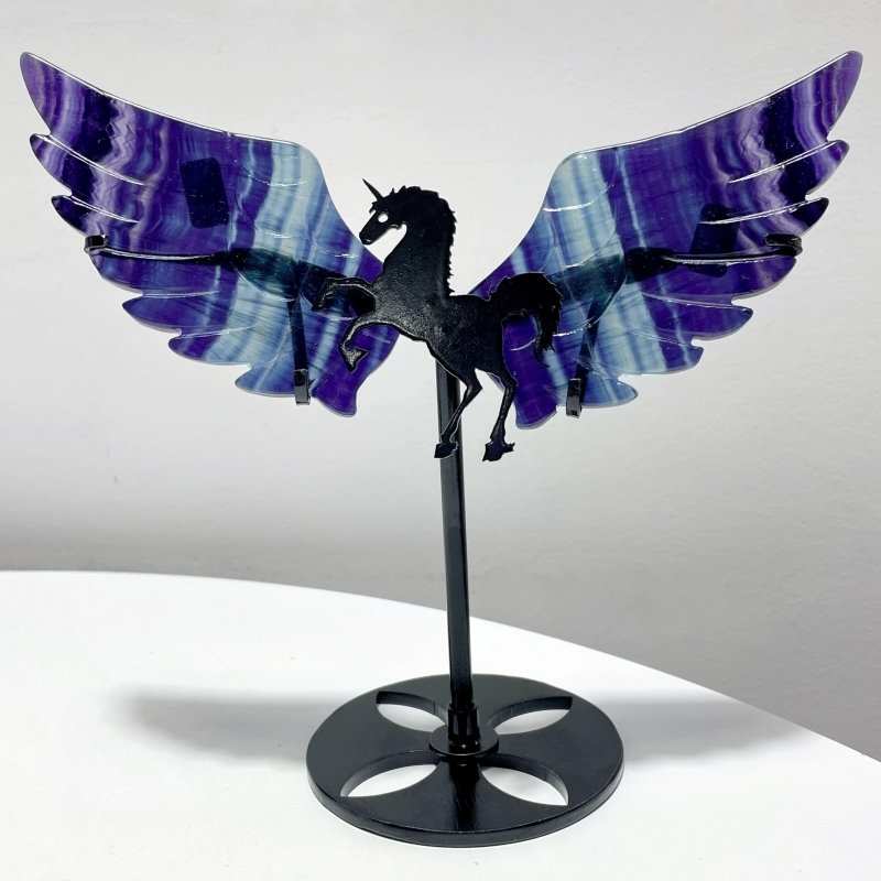 4 Pairs Beautiful Rainbow Fluorite Pegasus Wing Crystal Carving With Stand - Wholesale Crystals