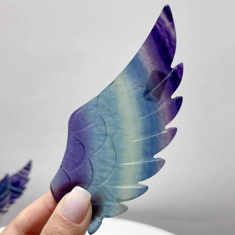 4 Pairs Beautiful Rainbow Fluorite Pegasus Wing Crystal Carving With Stand - Wholesale Crystals