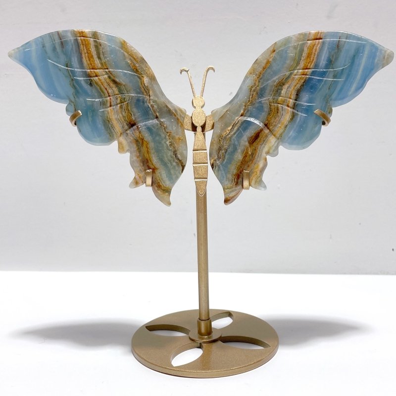 4 Pairs Blue Onyx Butterfly Carving Wing With Stand - Wholesale Crystals