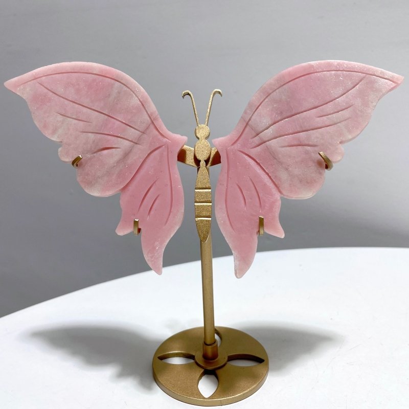 4 Pairs Cute Pink Opal Butterfly Wing Carving With Stand - Wholesale Crystals