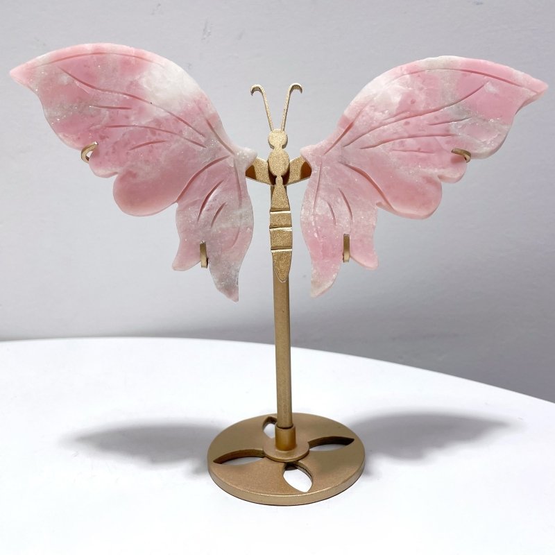 4 Pairs Cute Pink Opal Butterfly Wing Carving With Stand - Wholesale Crystals